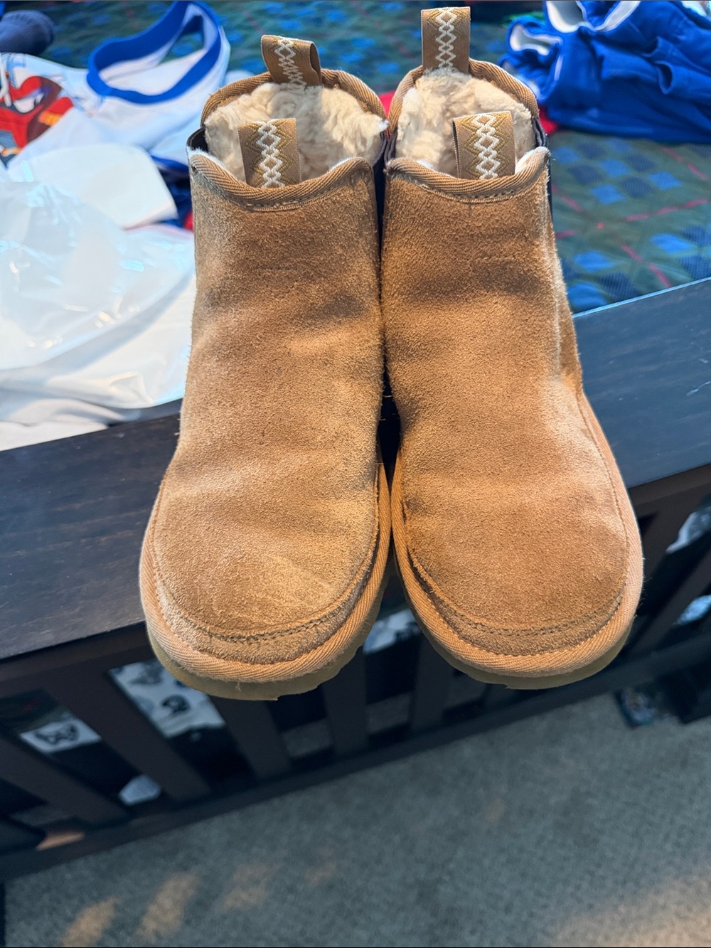 Kids Tan Suede Fleece-Lined Slip-On Boots